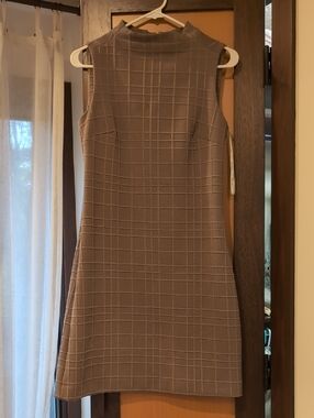 Calvin Klein Taupe Grid Textured Mock-Neck Mini Dress